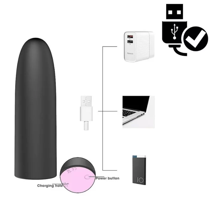 Micro Bullet Vibrador Recarregável USB 10 Modos Preto - Image 2