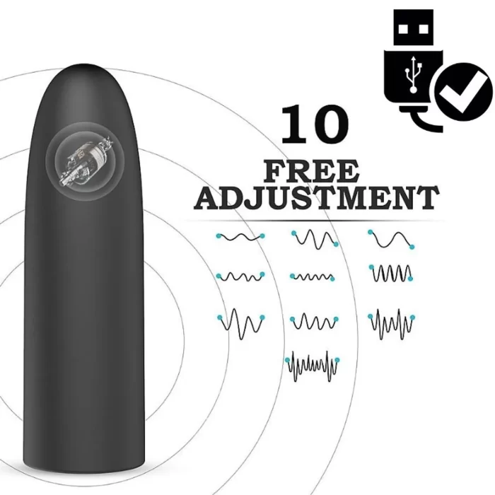 Micro Bullet Vibrador Recarregável USB 10 Modos Preto - Image 4