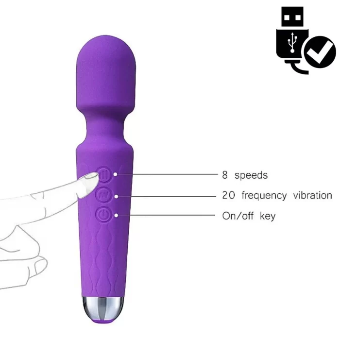 Vibrador Varinha Mágica V3 Recarregável em Silicone 20 Modos Roxo - Image 4