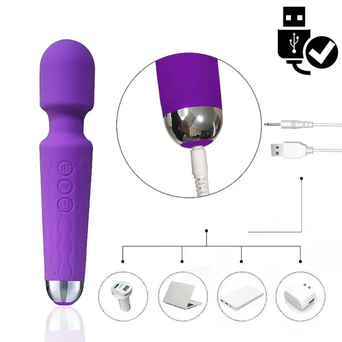 Vibrador Varinha Mágica V3 Recarregável em Silicone 20 Modos Roxo - Image 5