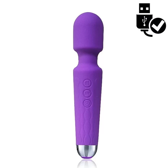 Vibrador Varinha Mágica V3 Recarregável em Silicone 20 Modos Roxo - Image 2