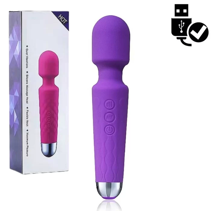 Vibrador Varinha Mágica V3 Recarregável em Silicone 20 Modos Roxo