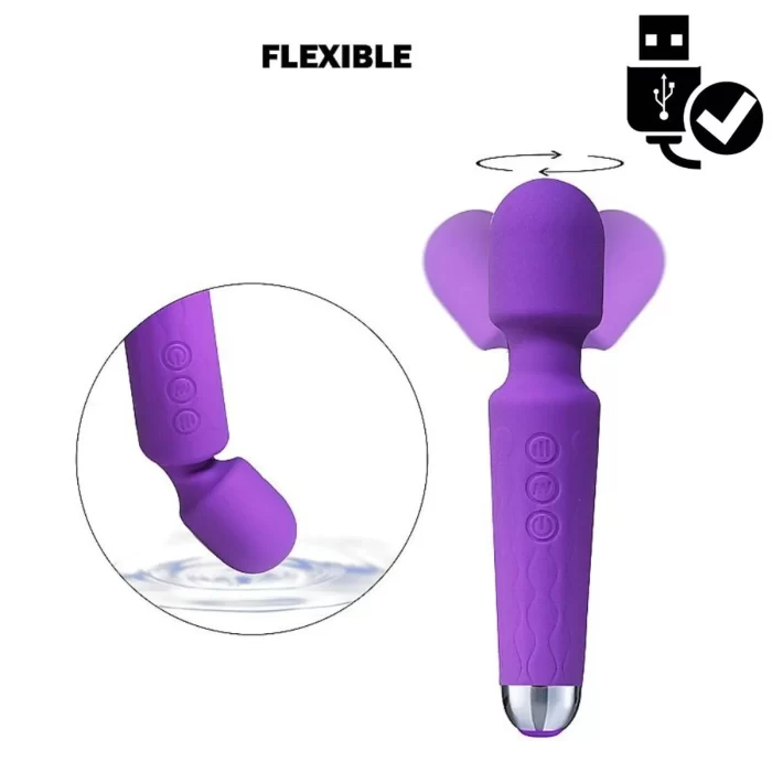 Vibrador Varinha Mágica V3 Recarregável em Silicone 20 Modos Roxo - Image 3